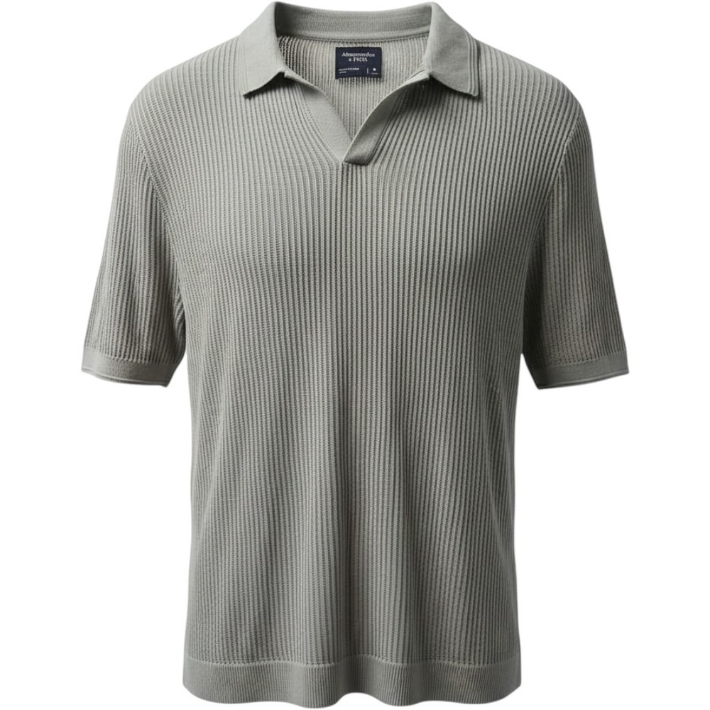Abercrombie & Fitch Mens Medium Sage Green Ribbed Knit Short Sleeve Sweater Polo